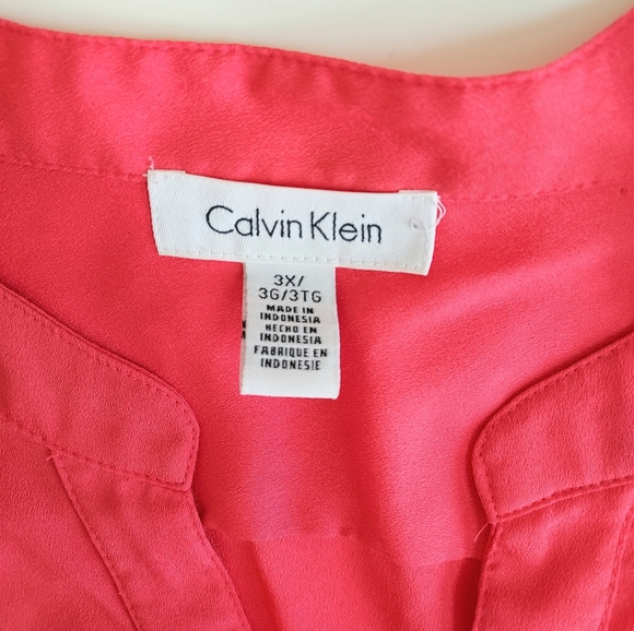 Calvin Klein Plus Ladies 3X Red Long Sleeve Button Down Blouse W/Pockets - Picture 7 of 11